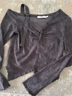 b + ab Gray one shoulder strap top.